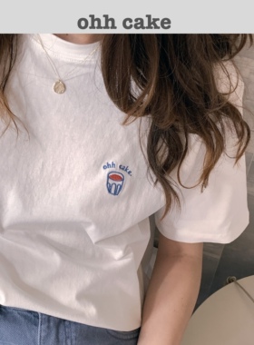 Ohh Cake 刺绣logo 纯棉T恤 简约干净早春无性别内搭外穿实用上衣