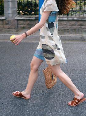 Ohh Cake Beth贝丝复古法式个性几何图案连衣裙女夏 显瘦a字短裙