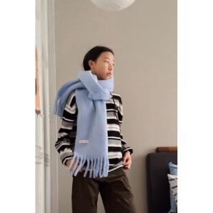 温柔 Ohh 保暖简约披肩围脖 法式 治愈蓝羊毛围巾 Cake Lumi露米