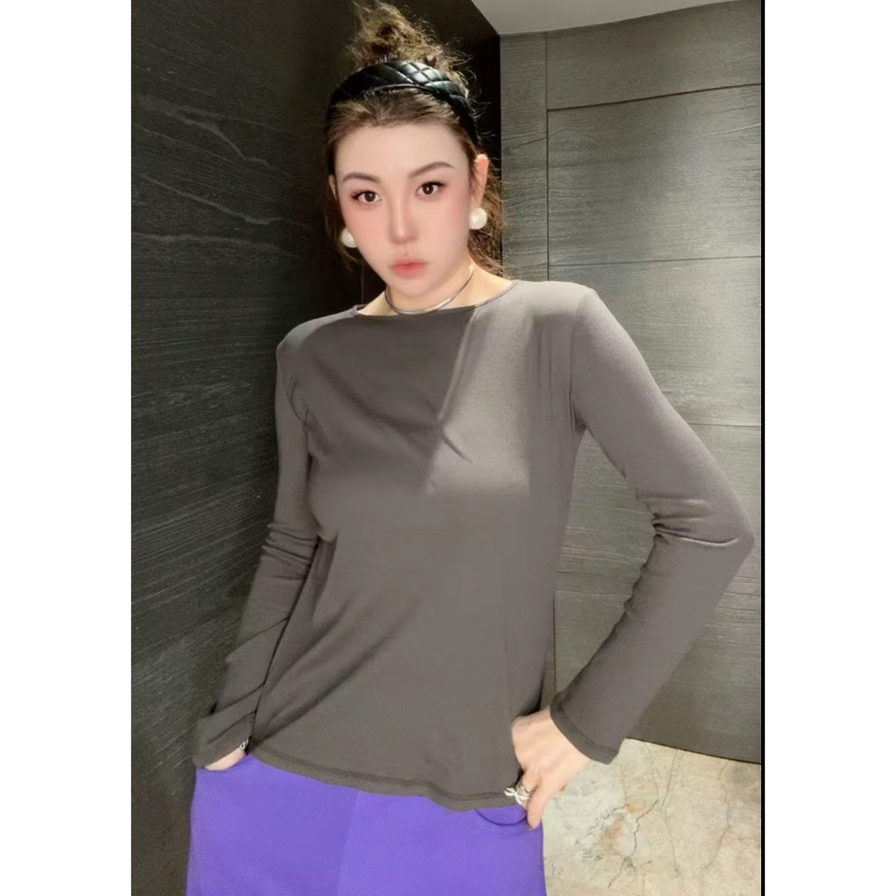 欧洲站2025秋新款HAV欧货 圆领净版舒适长袖面膜打底衫上衣