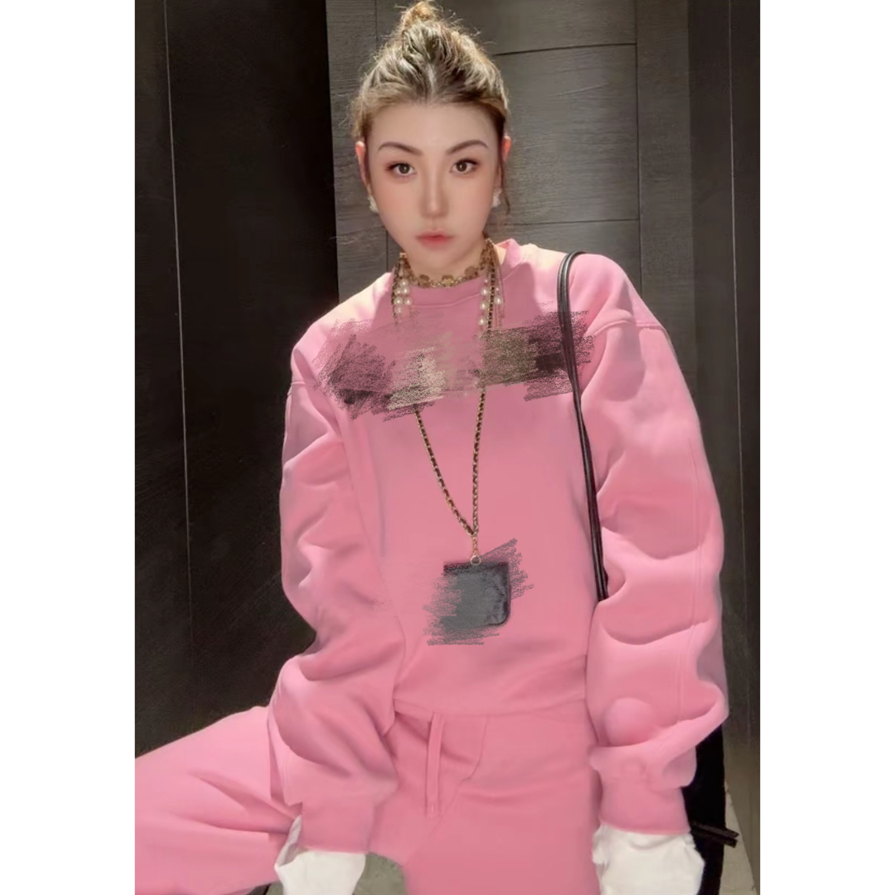 欧洲站2025冬款HAV 圆领字母长袖加绒卫衣+松紧腰束脚卫裤 套装