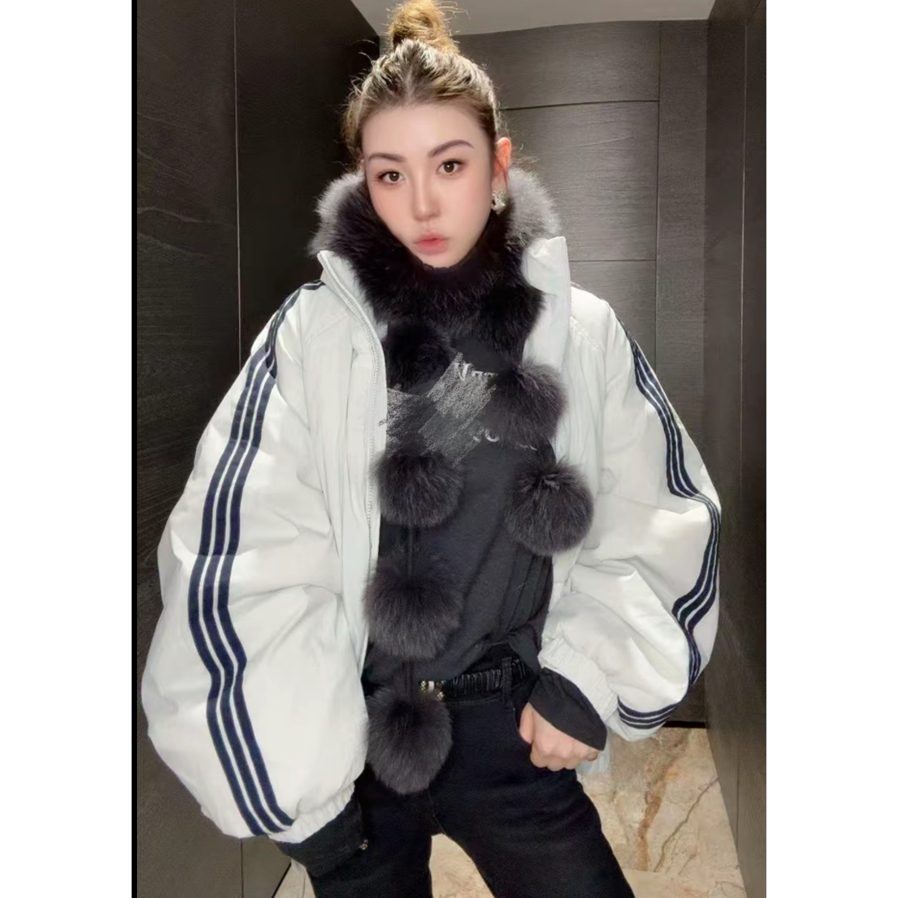 欧洲站2025秋冬新款HAV欧货 立领撞色三条杠拼接长袖休闲羽绒服