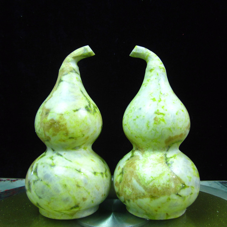 天然岫玉石花玉宝葫芦摆件家居办公室装饰禄福玉石葫芦乔迁摆件