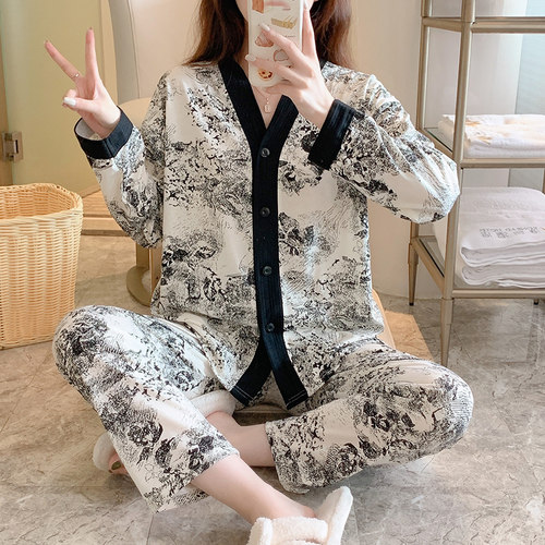 睡衣套装女纯棉长袖网红风高级感