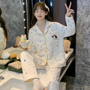睡衣女秋冬季空气棉夹层长袖加厚保暖韩版卡通可爱开衫家居服套装