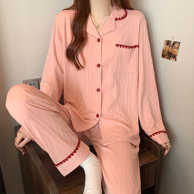 睡衣女春秋季纯棉长袖简约风套装