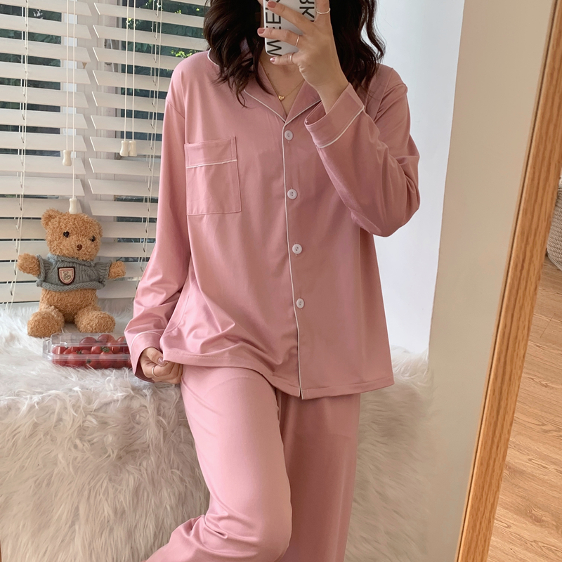 睡衣女春秋季纯棉长袖2022年新款韩版甜美纯色宽松夏天家居服套装