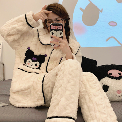 睡衣女秋冬加厚珊瑚绒可爱网红风