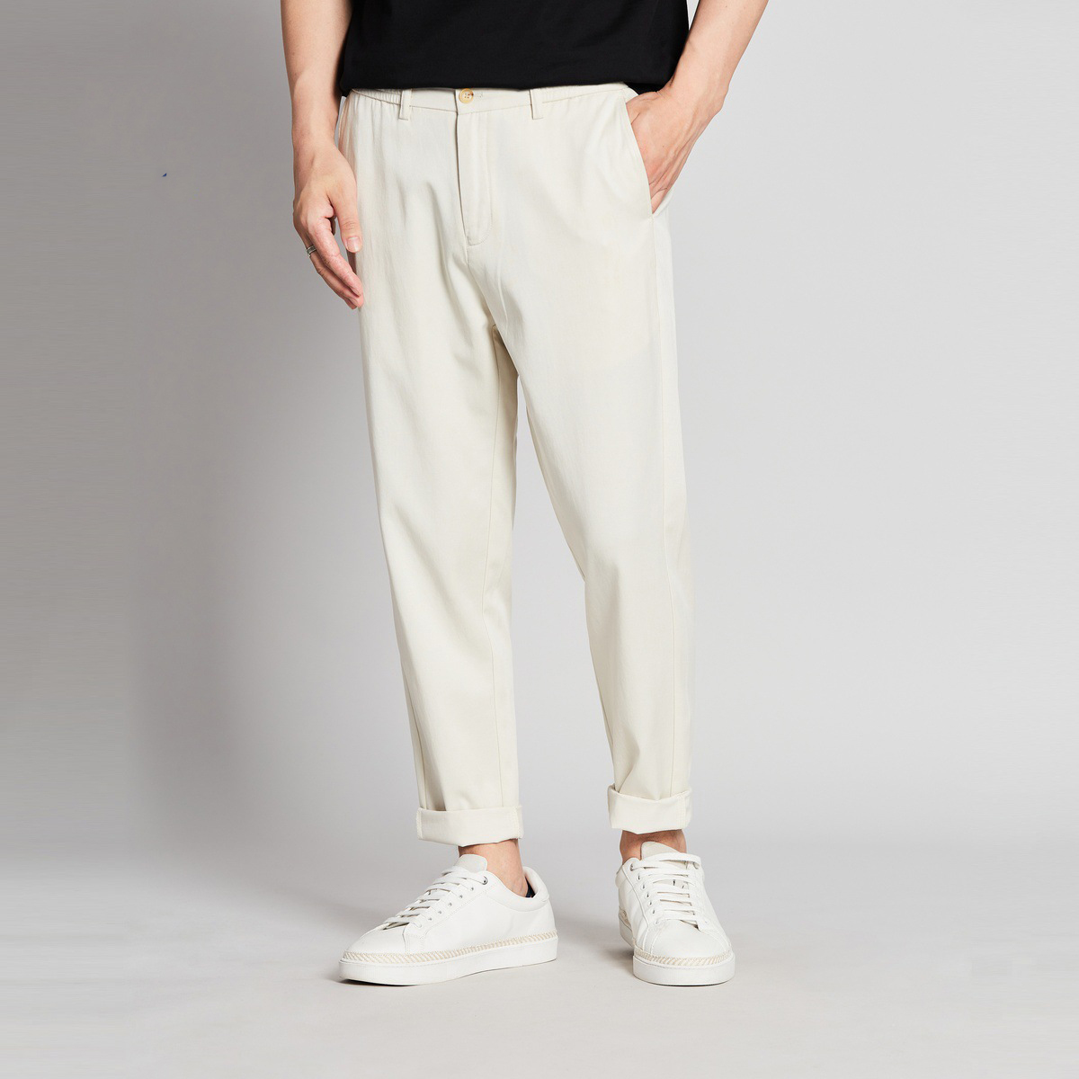 夏季简约质感修身直筒中腰休闲裤男生百搭基本款潮流微弹九分长裤