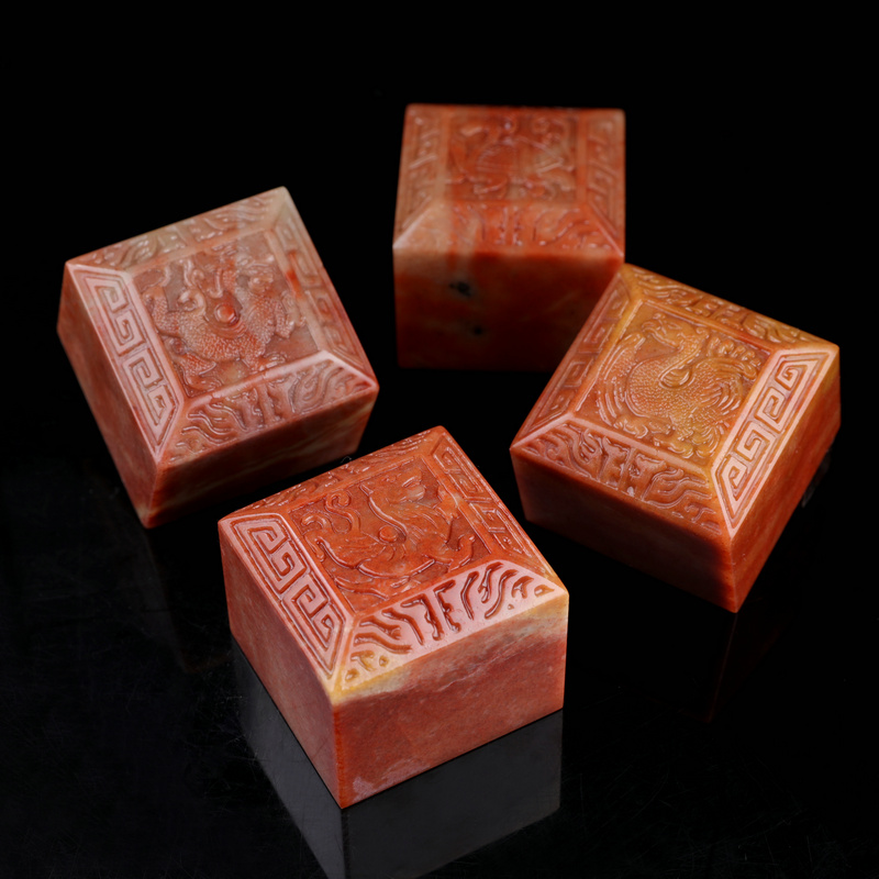 寿山石章料篆刻印章石料姓名书画书法练习闲章四灵兽印6x6x4.5c