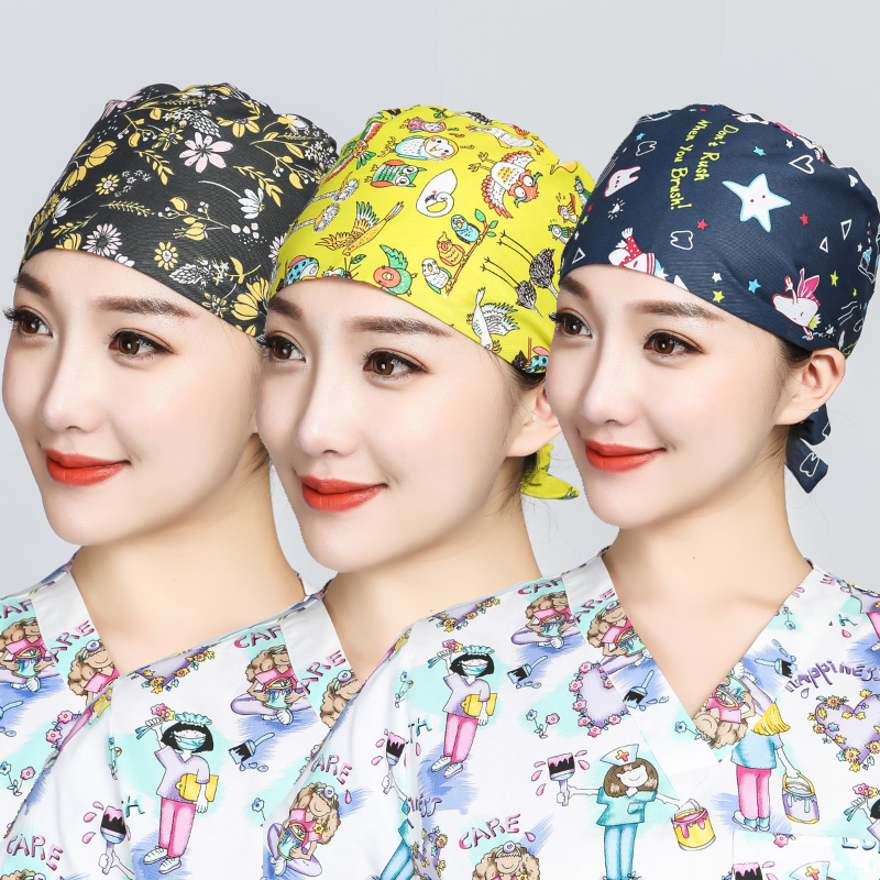 手术帽全棉印花手术室帽子icu男女医生护士工作食品卫生包头巾帽
