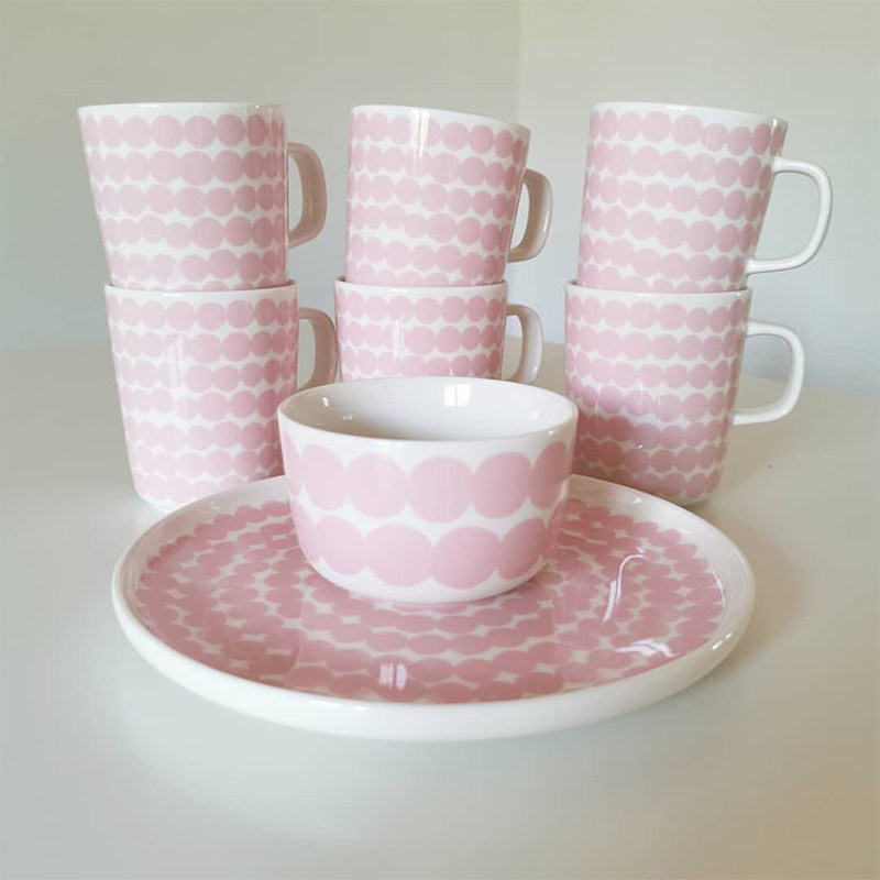 芬兰marimekko Rasymatto粉色波点陶瓷马克杯手握杯家用盘子套装 泰亚进口家居 淘优券
