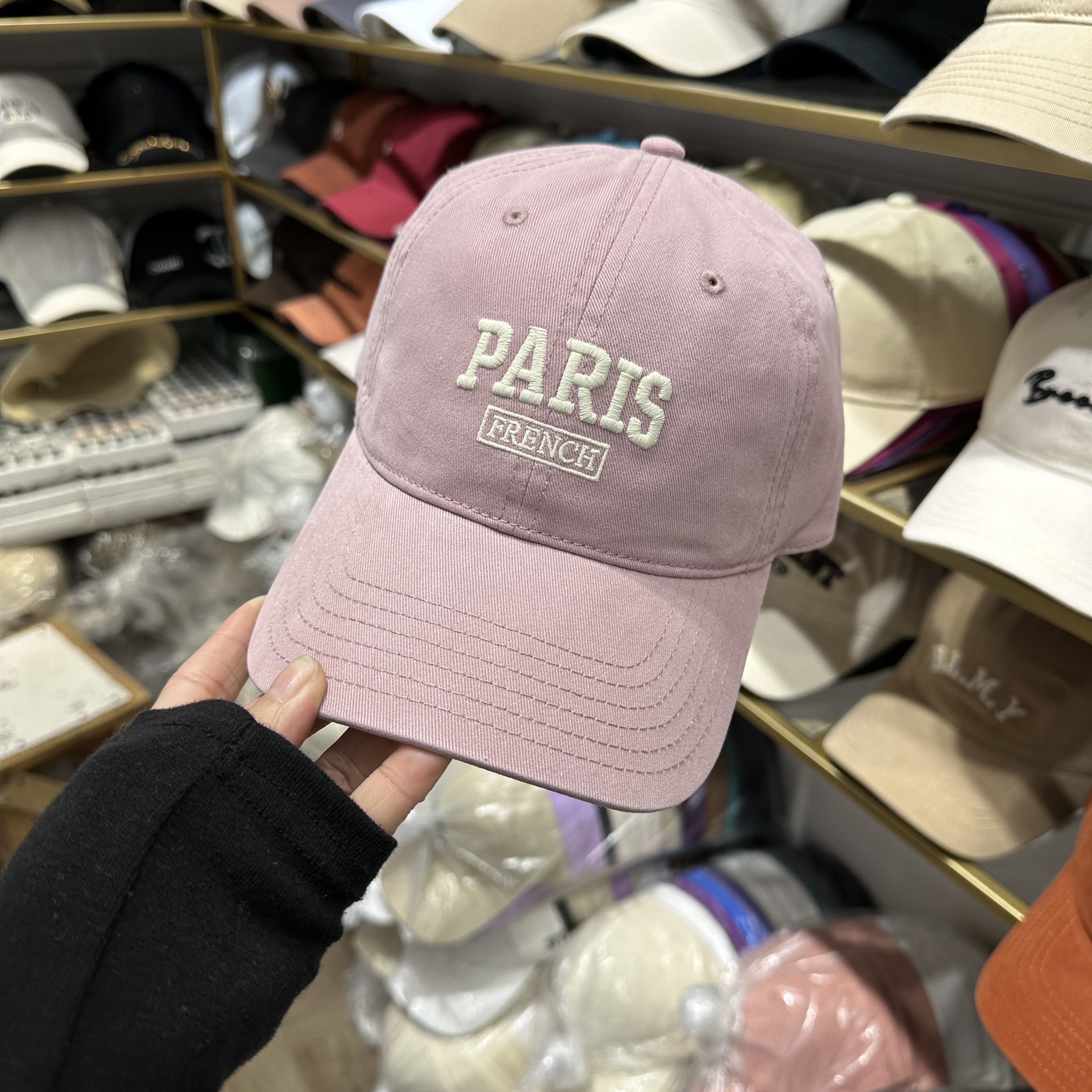 粉色鸭舌帽新款复古水洗软顶棒球帽宽帽檐男女同款显脸小网红帽子