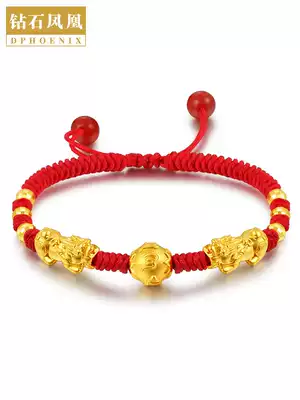 Brave hands gold men and women red rope hands hard gold bracelet Piqiu transfer beads this year Valentine's Day