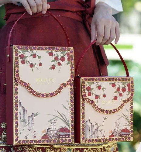 2025新款手绘水墨风手提高档中秋月饼包装盒礼盒流心冰皮月饼空盒