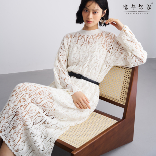 毛衣小哥原创设计新中式 高端定制 勾针菠萝花直筒连衣裙女长裙时尚