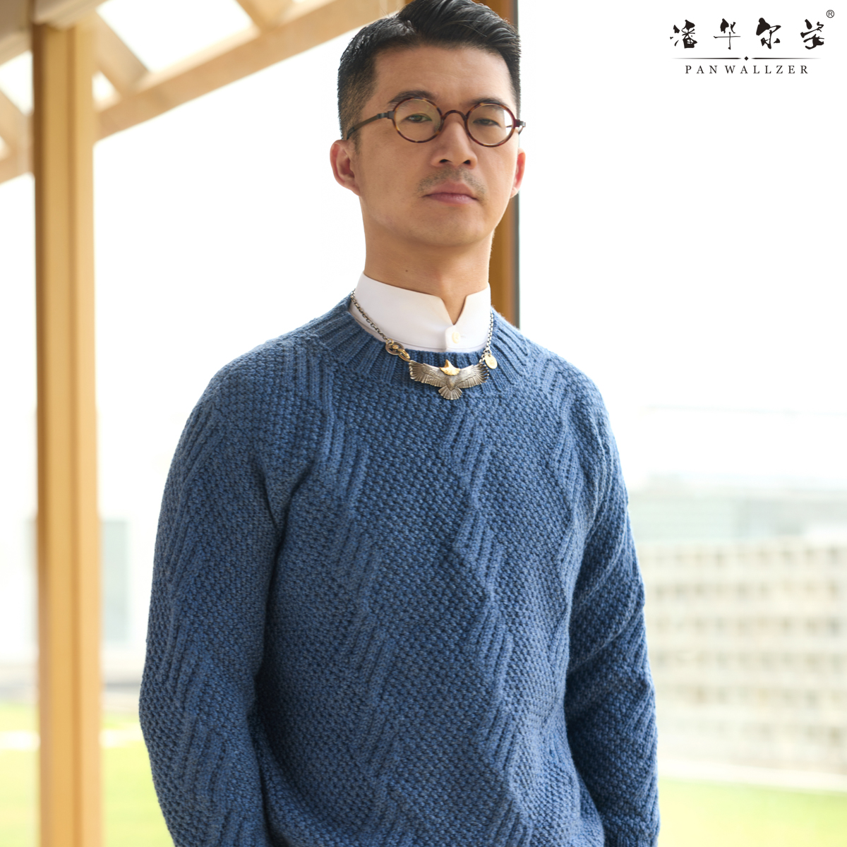 毛衣小哥秋冬新品重工手工编织精致菱形格毛衣男简约时尚宽松定制