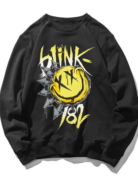 嘻哈潮牌男款BF休闲风秋冬圆领无帽摇滚音乐blink-182欧美套头衫