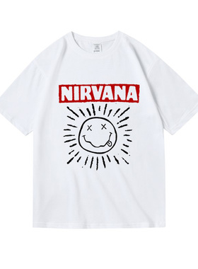 nirvana涅槃盘柯特科本KurtCobain笑脸摇滚周边纯棉短半袖T恤女男