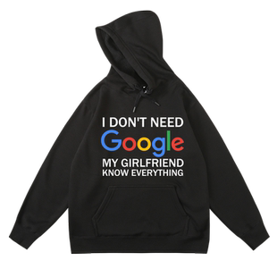 欧美文字恶搞google谷歌印花周边秋冬加绒连帽卫衣男女款套头帽衫