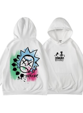 bf瑞克与莫蒂联名blink182乐队潮牌周边连帽加绒套头卫衣秋冬男女