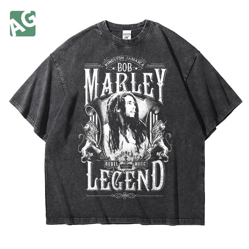 鲍勃马利bobmarley雷鬼重磅宽松做旧水洗纯棉五分短袖t恤男欧美夏