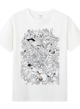 纯棉圆领短袖T恤男学生青少年守望先锋overwatch全英雄死神源氏