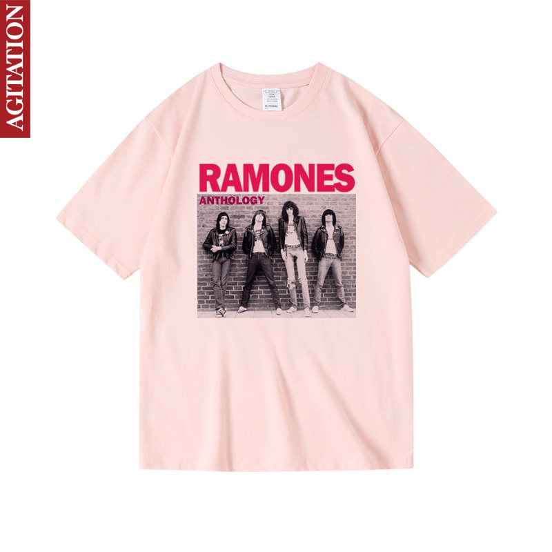 夏女男中性潮牌雷蒙斯ramones朋克摇滚乐队复古印花纯棉短半袖T恤