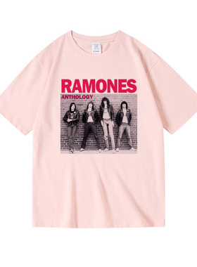 夏女男中性潮牌雷蒙斯ramones朋克摇滚乐队复古印花纯棉短半袖T恤