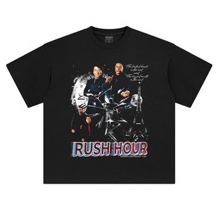 美式印花复古oversize落肩宽松纯棉五分袖男成龙电影尖峰时刻周边