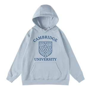 名校剑桥大学欧美学院风潮牌街头印花秋冬加绒连帽套头卫衣男女款
