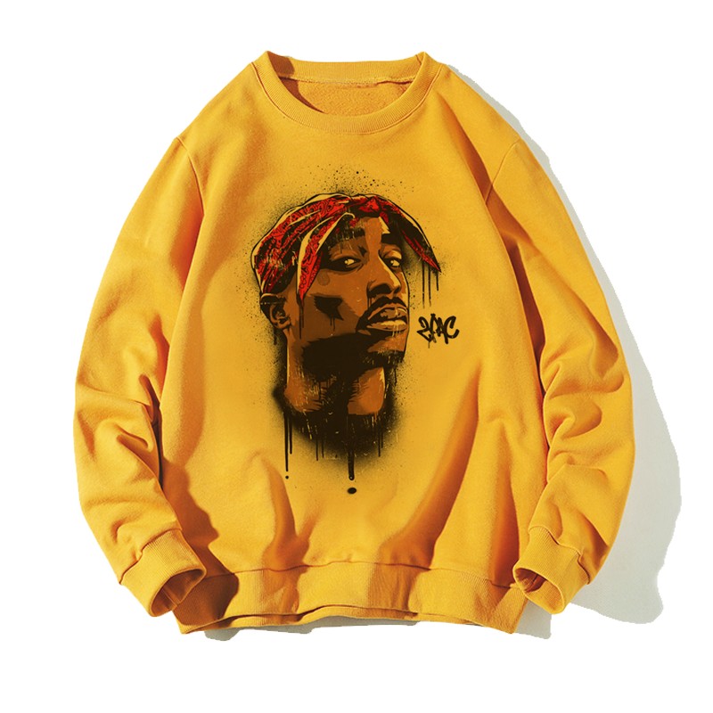 潮品饶舌2pac秋冬无帽衫印花卫衣