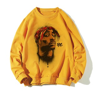 潮品欧美风嘻哈饶舌说唱2pac 秋冬无帽衫男印花卫衣宽松运动青年