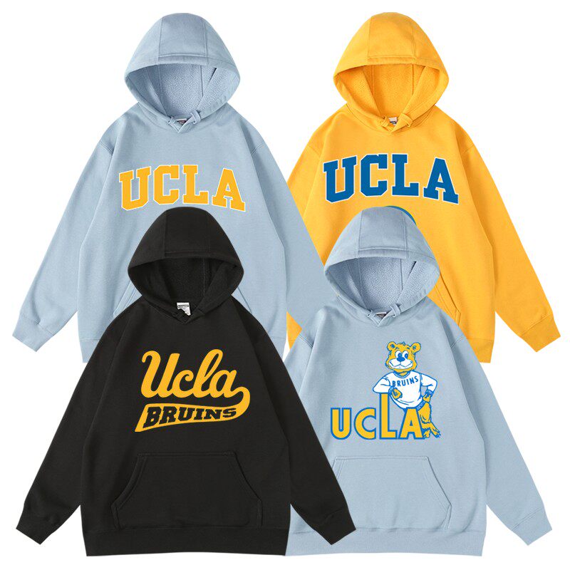 ucla加州大学篮球名校NCAA潮牌印花秋冬加绒连帽套头卫衣男女同款