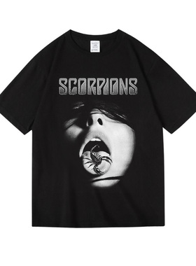 摇滚金属蝎子乐队Scorpions印花纯棉圆领短袖半袖T恤男女夏季中性