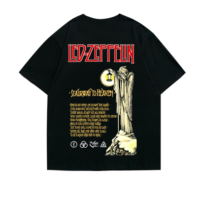 ledzeppelin阿美咔叽oversize纯棉重磅落肩五分袖T恤男齐柏林飞艇