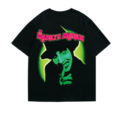 oversize纯棉阿美咔叽美式曼森MarilynManson重磅落肩五分袖T恤男