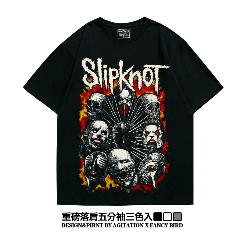 oversize五分袖落肩款T恤男夏阿美咔叽美式重磅活结slipknot摇滚