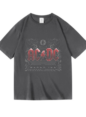 美式复古摇滚潮牌重金属acdc周边印花纯棉短半袖T恤女男夏季中性