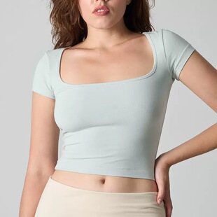 SCOOP COTTON NECK T恤纯色掐腰紧身简约全棉baby tee短袖