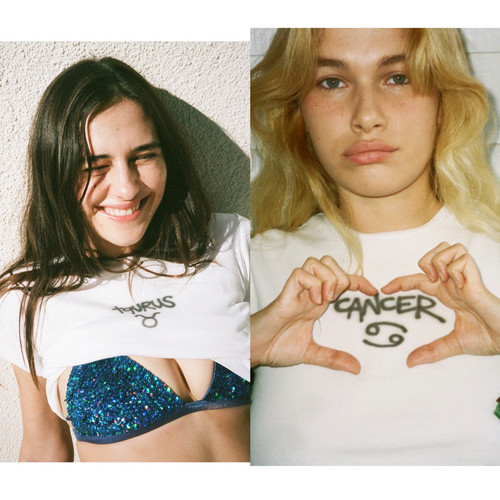 美式y2k千禧辣妹复古运动短袖圆领T恤女白色12星座图印花字母ins