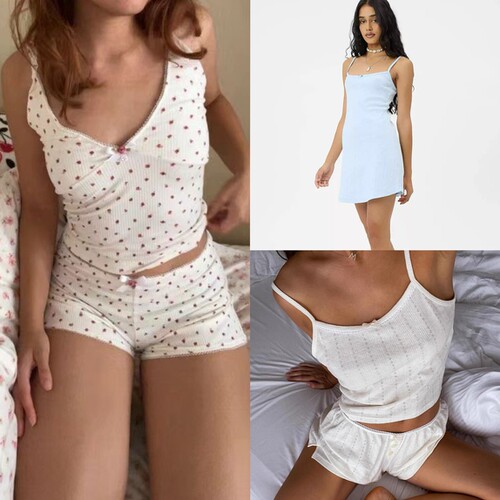 JHZ〖BM风套装〗纯欲甜美减龄辣妹欧美吊带小背心短裤居家服睡衣