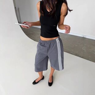 othernormal跨境欧美宽松短裤男女四条杠百搭休闲运动裤五分裤潮