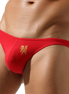 EM男士三角内裤本命龙年红色紧身超低腰性感提臀显大包袋棉质透气