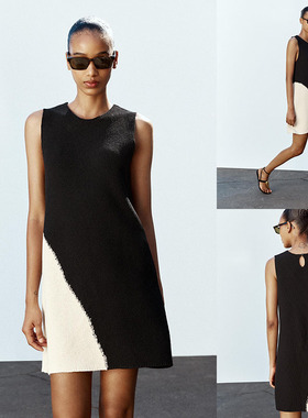 2025夏季新品 女装 时尚气质圆领无袖针织短款连衣裙 0234008 070