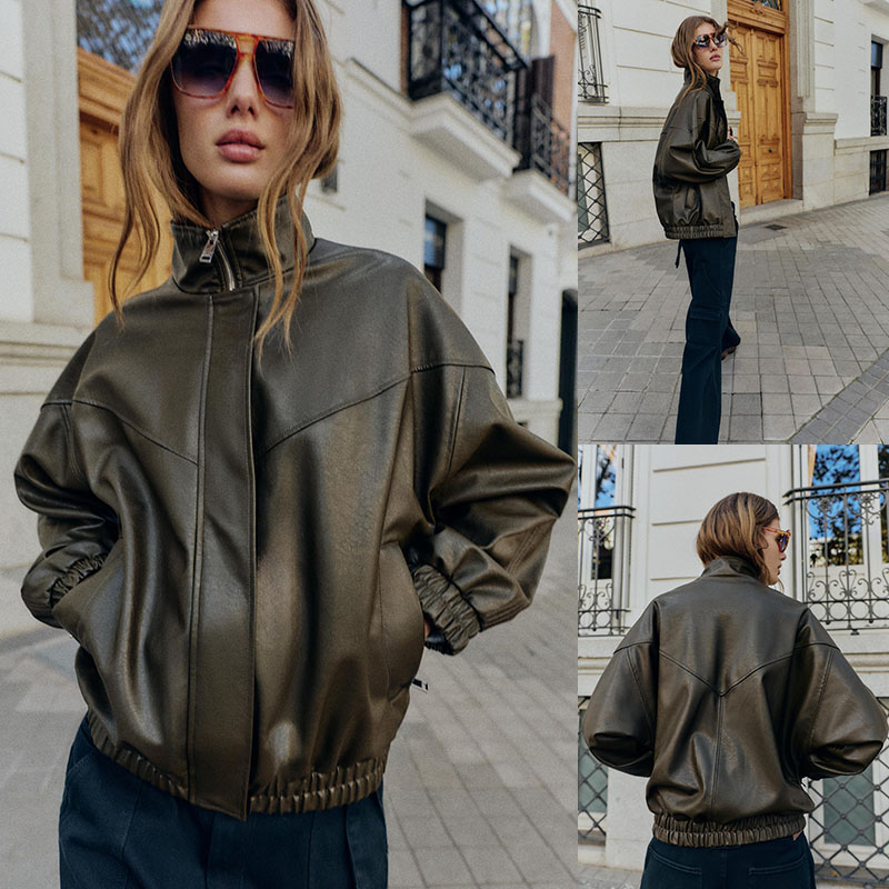 2025冬季新品 女装 时尚甜美长袖立领仿皮夹克外套 3046027 505