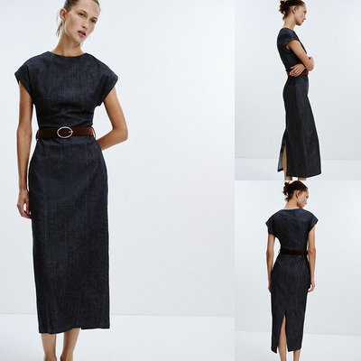 2025秋季新品 女装 气质开衩修身配腰带迷笛连衣裙 3564154 400