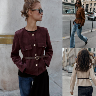 配腰带绒面质感西装 外套 8741260 2025秋季 732 女装 711 681 新品