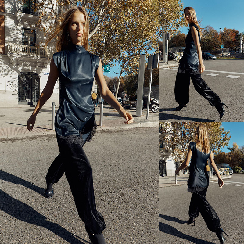 2025冬季新品 女装 气质丝缎质感拼接蕾丝迷你连衣裙 5029052 401