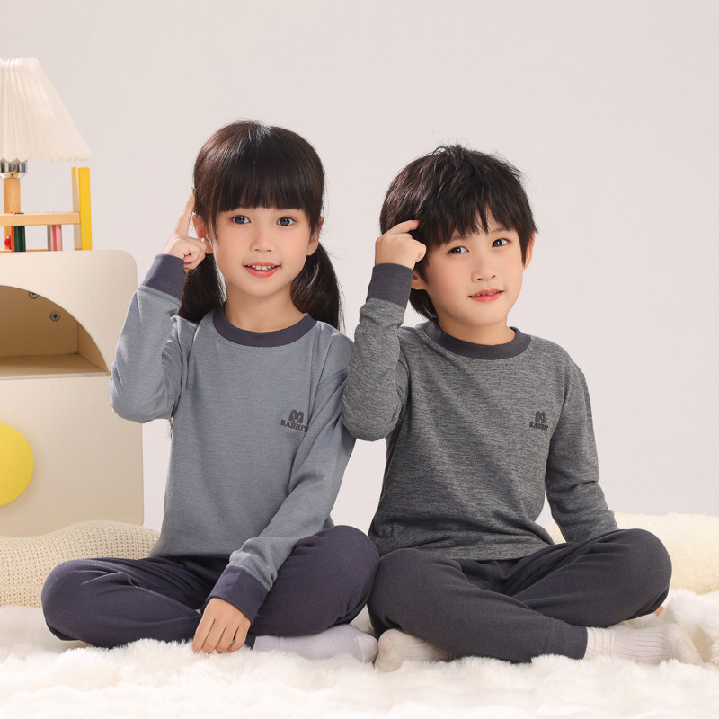 秋冬中领磨毛男女童保暖内衣套装